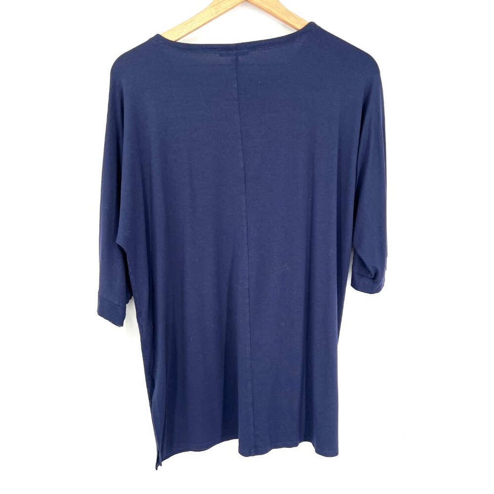 Eileen Fisher navy blue oversized tunic top classic stretch casual shirt XS - Picture 7 of 8